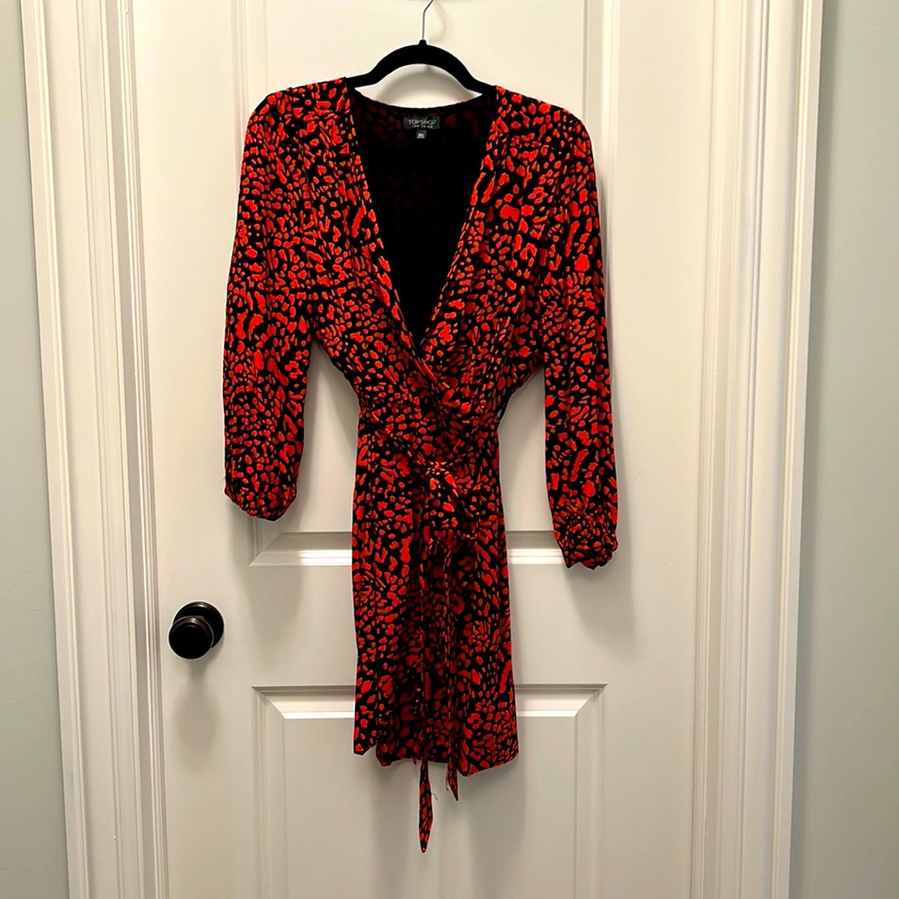 TOPSHOP wrap dress NWOT red leopard never worn, excellent condition!